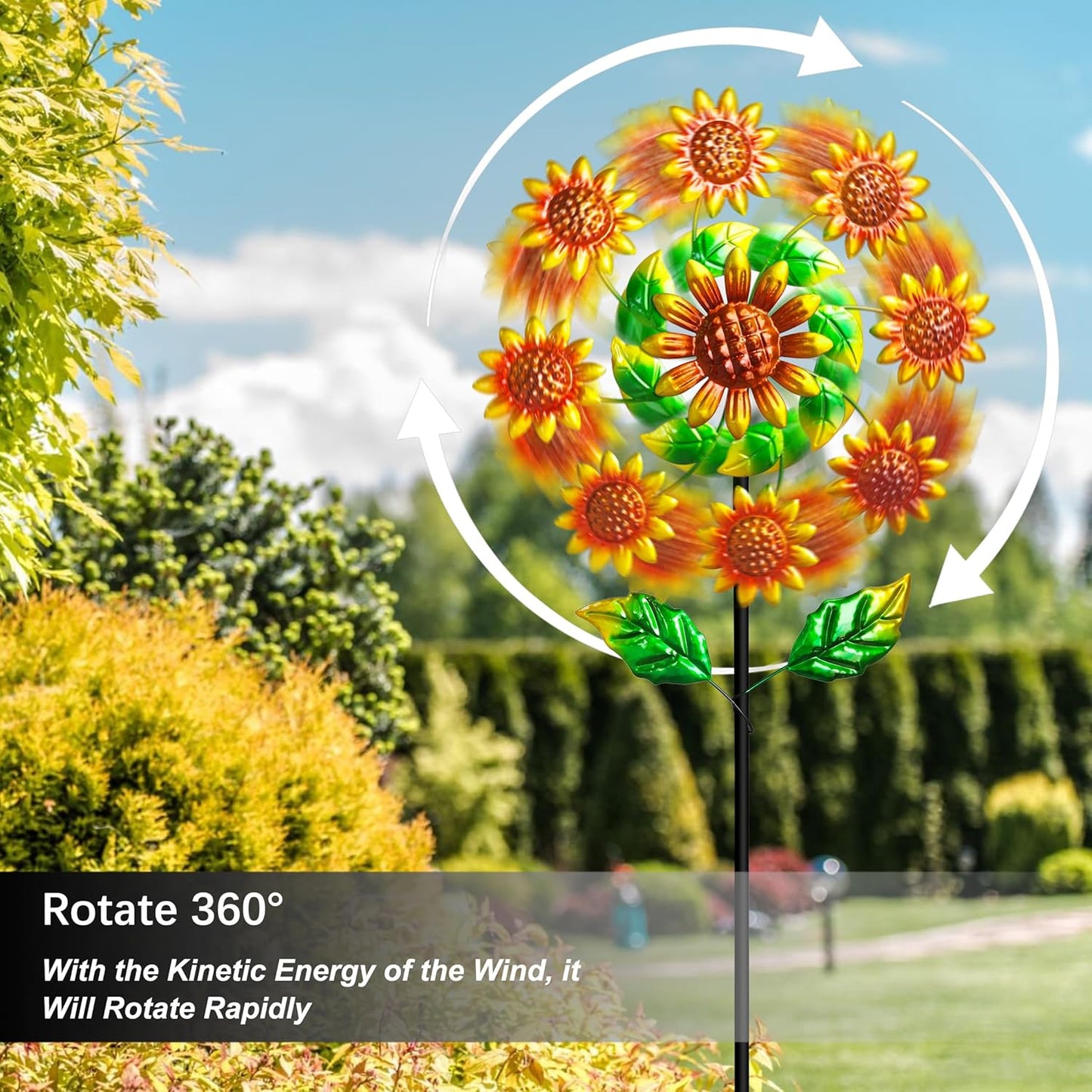 Outdoor Wind Spinner, 37" Metal Sunflower Wind Spinner with Stake, 360° Rotating Windmill Yard Art, Sunflower Outdoor Decor for Home Lawn Backyard Patio Decor, Gifts for Garden Lovers