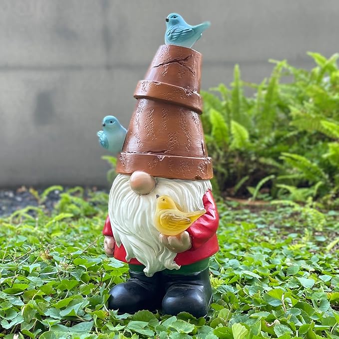 Solar Garden Gnome Figurine, Cute Resin Gnome Sculpture, Garden Gnome Statues Outdoor Decor, Funny Gnome Gift Sculpture Decoration for Home Patio Yard Lawn Porch Ornament