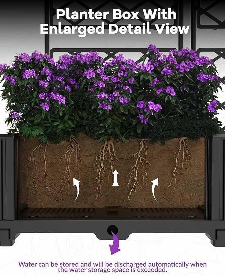 CABIHOME Raised Garden Bed Kit with Trellis, Vertical Planter Box for Balcony Privacy Screen, Small Space Vertical Garden for Climbing Plants & Flowers on Patio and Balcony, Easy Assembly