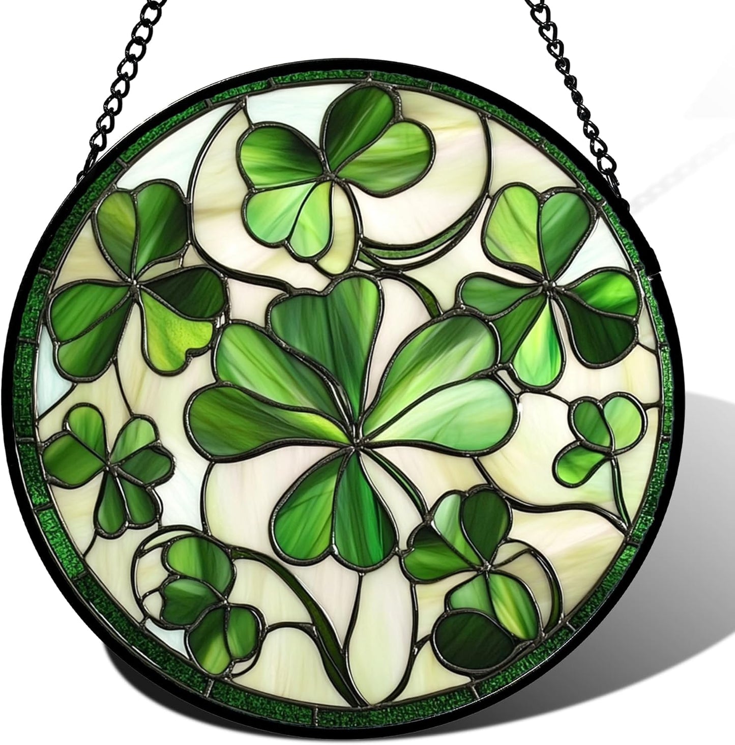 Stained Glass Window Hanging - Green Clover Flowers Suncatcher for Doors Garden St. Patrick's Day Plant Floral Sun Catchers Decor Mother's Day Birthday Gifts for Women Men Mom Nana 15 in