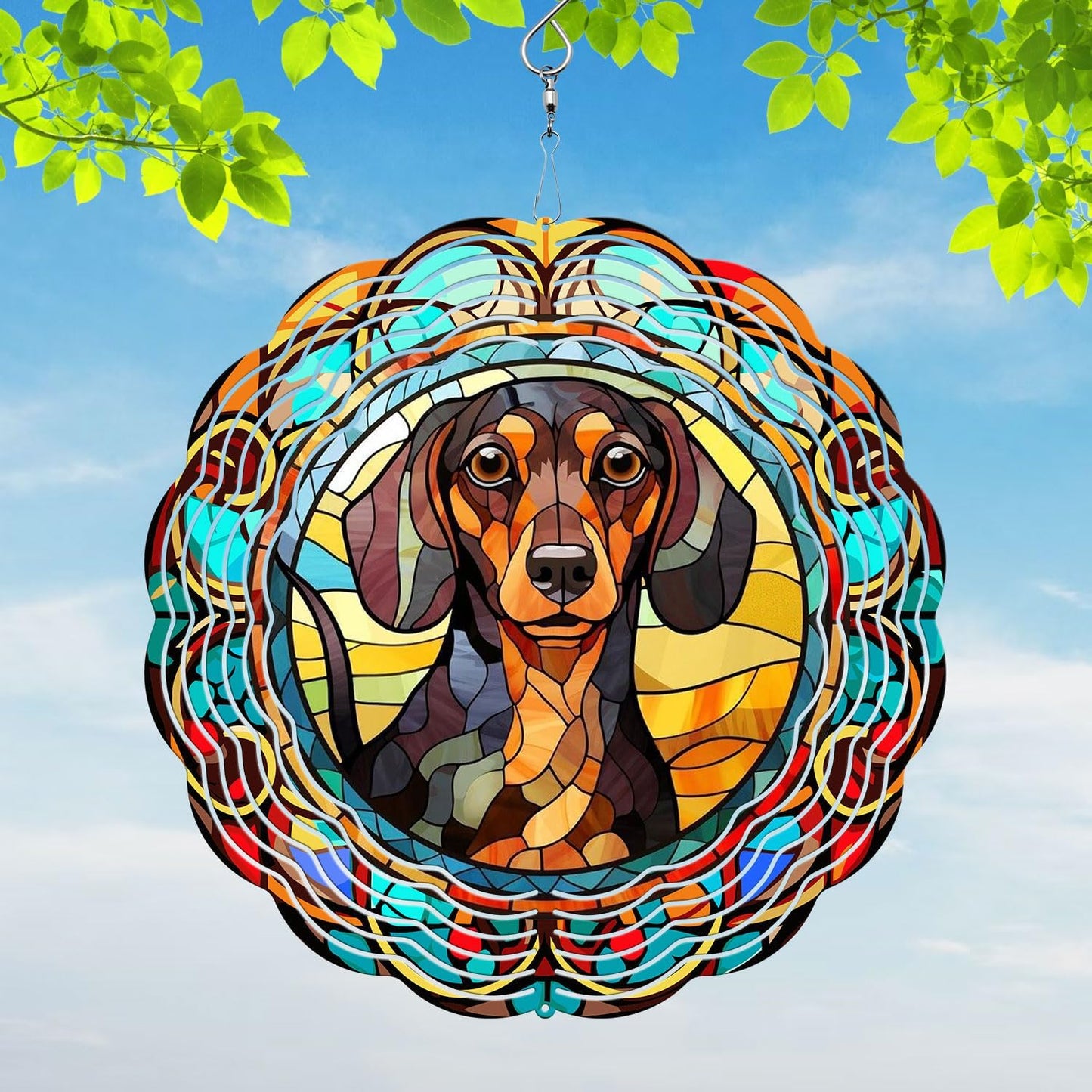 Dachshund Yard and Garden Wind Spinner, Unique 3D Hanging Dachshund Wind Spinner
