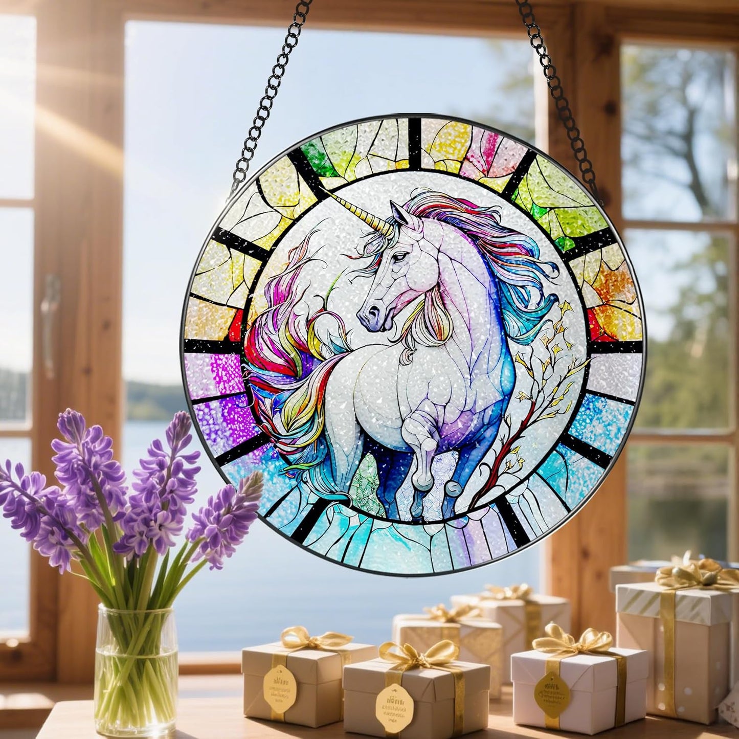 Stained Glass Window Hanging, Stained Glass Suncatcher, Unicorn Sun Catcher, Window Decor, Unicorn Gift, Gifts for Mothers Day, Christmas or Birthday Gift, Gifts for Her Mom Grandmother Daughter