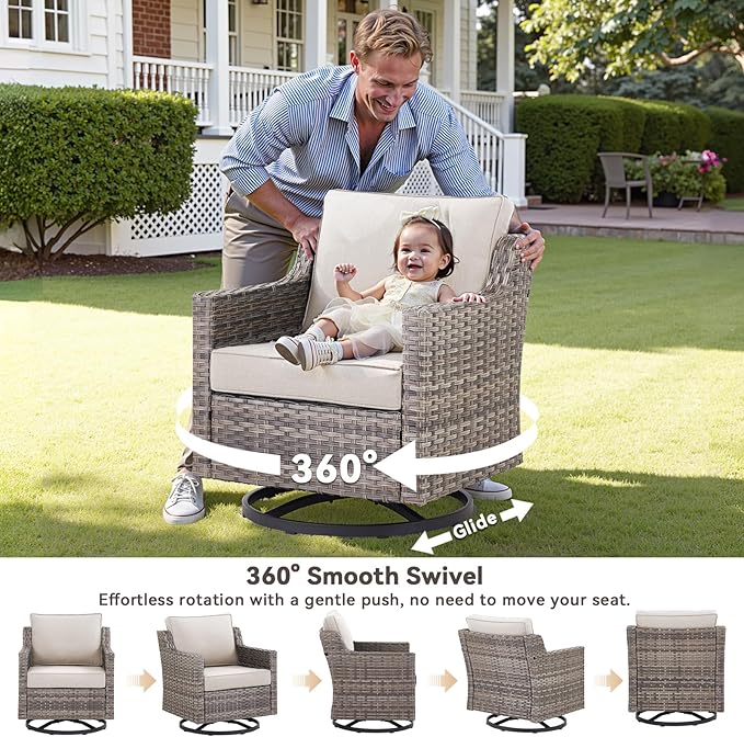 10 Piece Patio Furniture Set-High Back Outdoor Furniture Set Sectional Sofa with Wicker Swivel Patio Chairs,Comfy Cushions Ottomans for Porch Balcony Patio Deck Grey/Beige