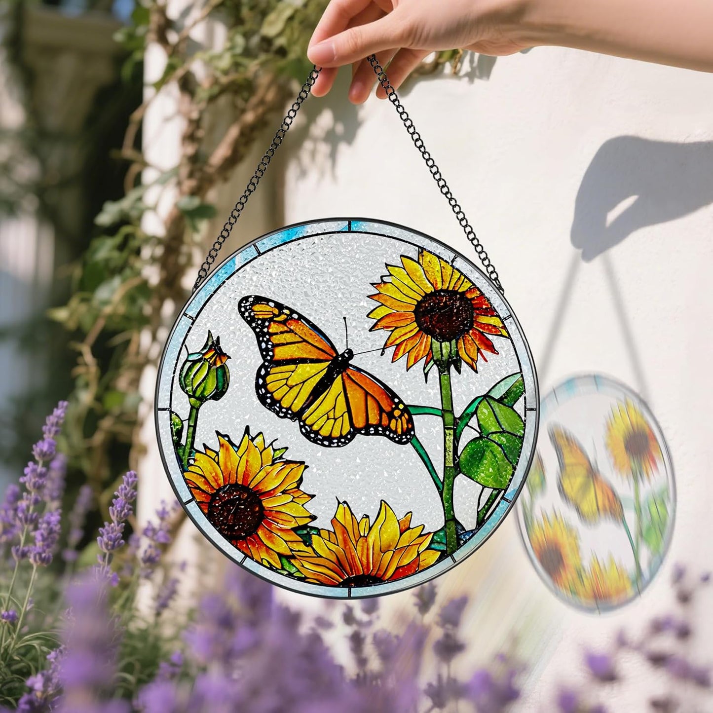 Stained Glass Window Hanging, 8 Inch Butterfly Sun Catchers Indoor Window, Suncatchers for Windows Hanging, Home Decoration and Christmas, Festival, Mother's Day, Birthday, Gifts for Women, Mom