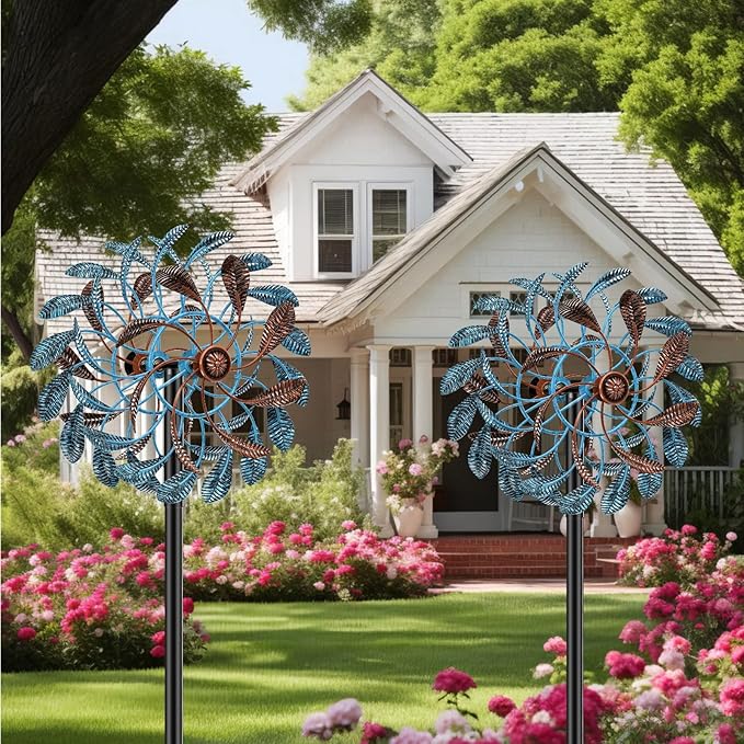 360° Wind Spinners Outdoor, Wind Sculptures Windmill with Metal Stake, Kinetic Large Metal Yard Art Decor Spinners Pinwheels for Garden Outside Patio Lawn, 63.2 * 13.2"