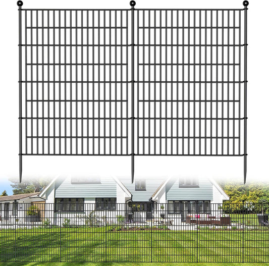 8 Panels No Dig Decorative Outdoor Garden Fence for Yard, 48 in(H) X 21 ft(L) Animal Barrier Fencing Rustproof Metal Wire Panel Border for Dog, Rabbits, and Patio Temporary Ground Stakes