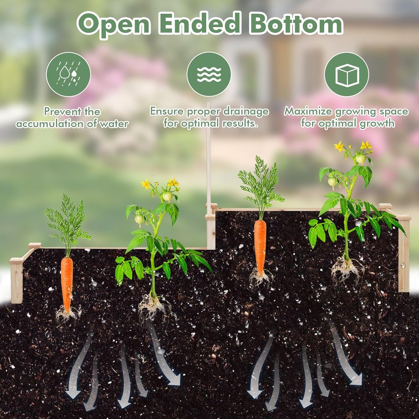 HAPPYGRILL Raised Garden Bed with Trellis, Wood Garden Box w/Open Base Design & 2 Compartments, Outdoor Wooden Planter Box Kit for Vine Climbing, Fruits, Vegetables, Flowers, Herbs, 88" x 25" x 53"