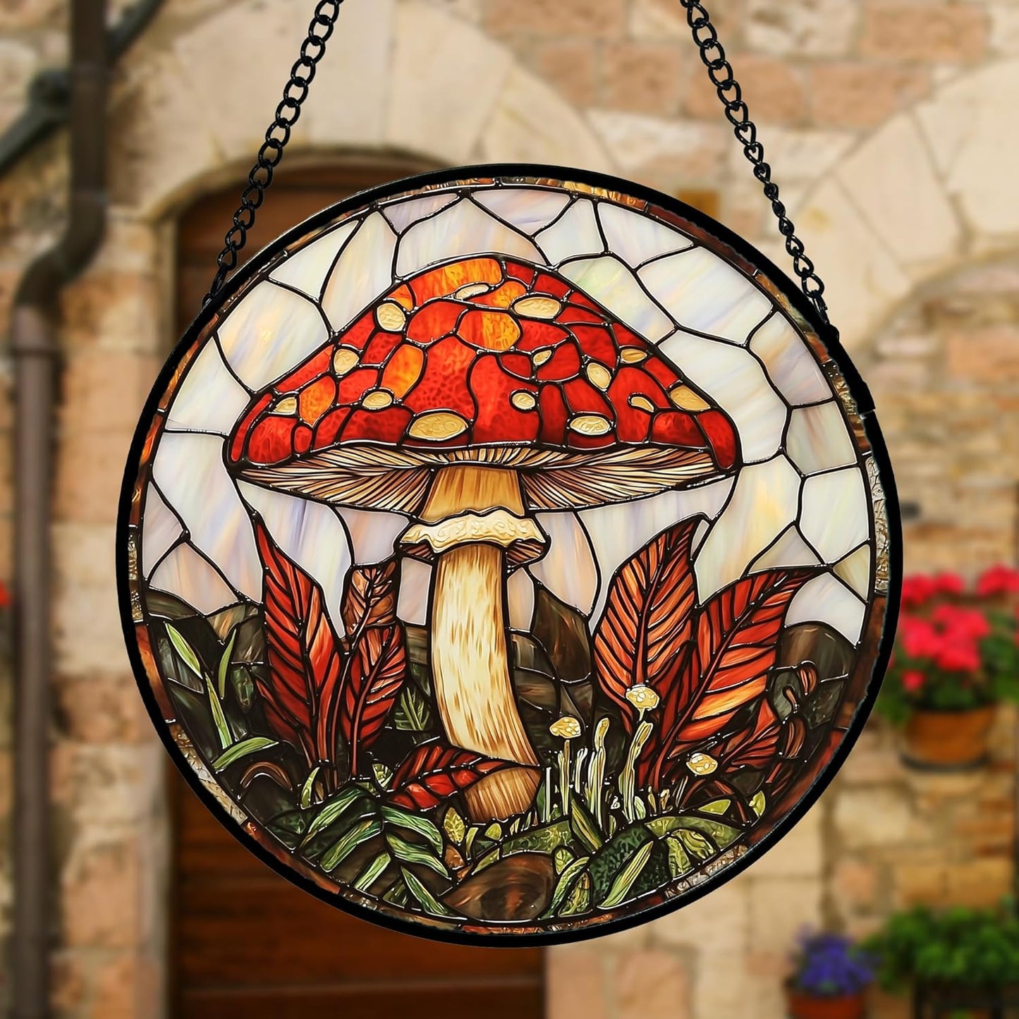 Stained Glass Window Hanging, Big Red Mushroom Suncatcher for Doors Home Sun Catchers Decoration and Christmas, Mother's Day Birthday Gifts for Women, Men, and Mom 9.8 in