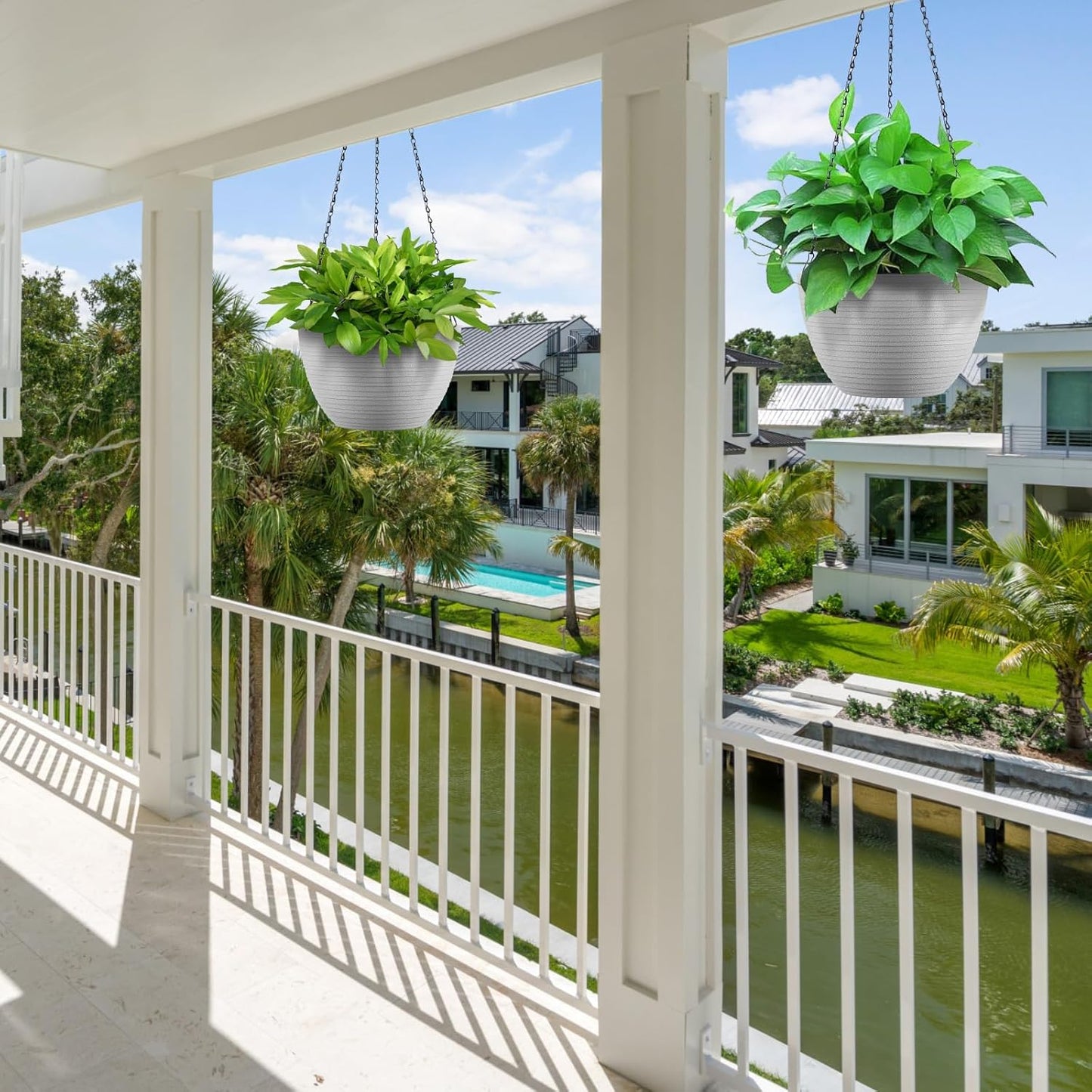 Hanging Planters for Indoor Outdoor Plants, Set of 2 Self Watering Hanging Pots with Drainage Hole & Plug and 20" Chain & Hooks