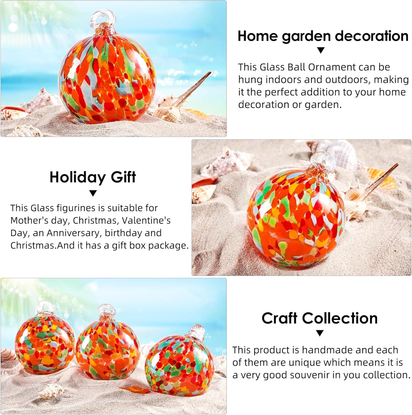 EUSTUMA Hand Blown Glass Witch Ball,Glass Ball Ornament Hanging Garden Gazing Ball Indoor Outdoor Home Décor. (3)