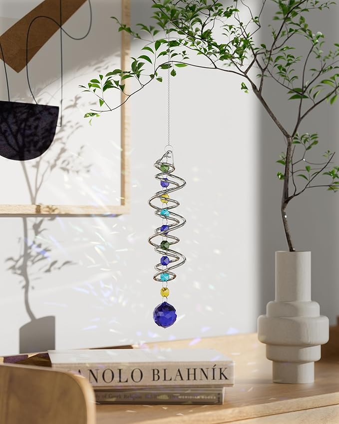 1 Pack Crystal Suncatcher, Hanging Sun Catcher Prism with String Rainbow Maker Suncatchers for Windows, Room, Outdoor, Car Mirror, Whimsical Home Garden Decor