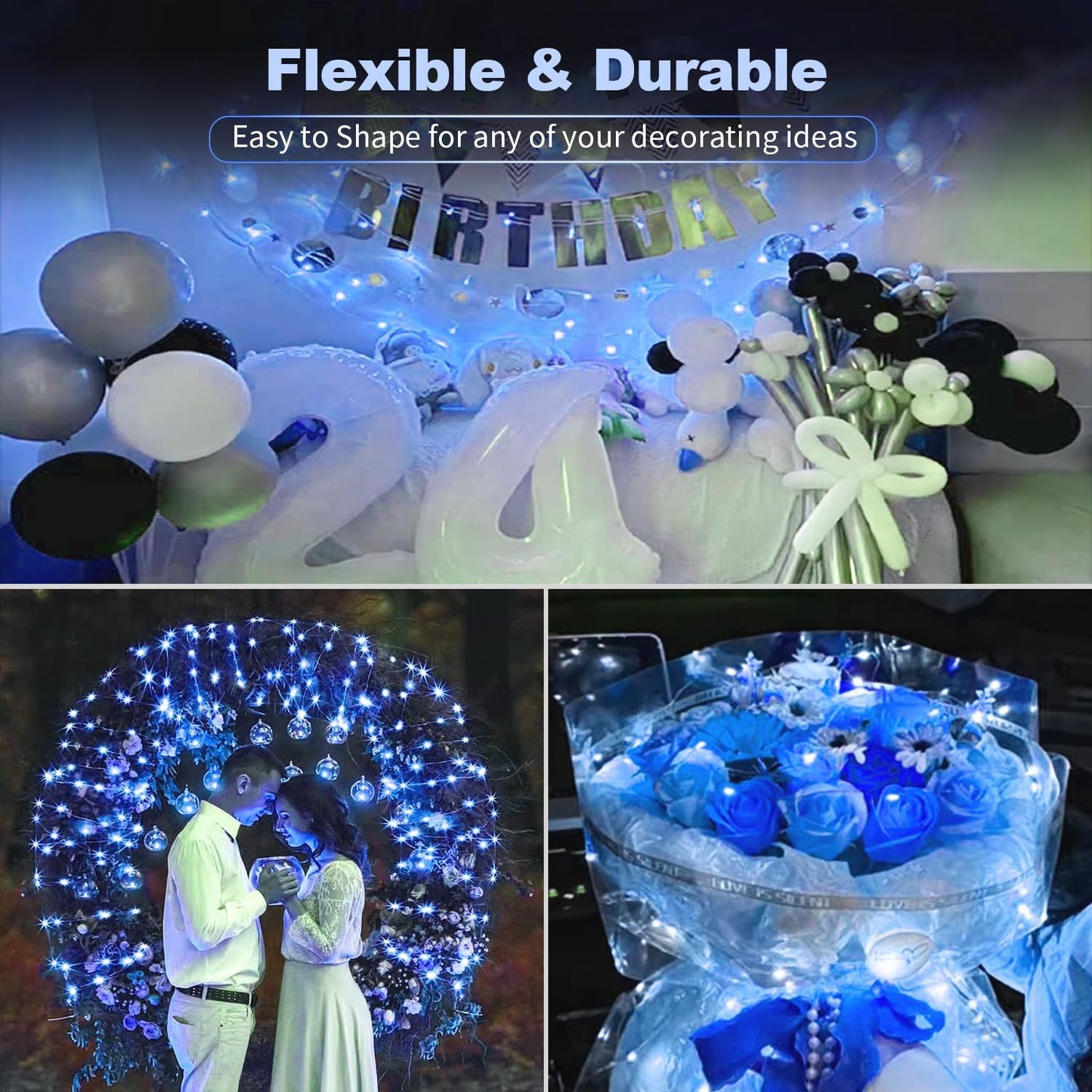 20 Pack LED Fairy Lights Battery Operated,3 Features Blinking Slowly Blinking & just on 7FT 20 LED Waterproof Mini Twinkle String Lights for Wedding Mason Jars Party Christmas Decorations,Blue