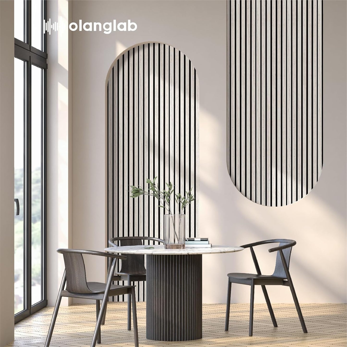 Olanglab Wood Slat Wall Panels 4 Pack, Wooden Acoustic Wall Panels, 94.5"x12.6" Each 3D Wall Panels for Interior Wall Decor (White-Extendo Trio)