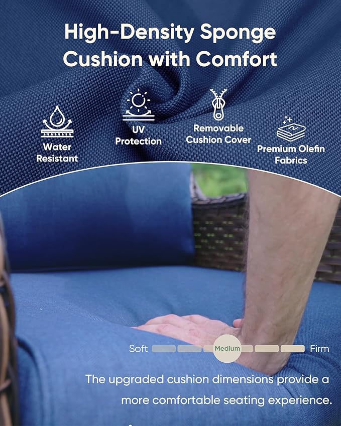 HUMMUH 5 Piece Outdoor Patio Furniture Set Wicker Conversation Bistro Set Swivel Rocking Chairs with Side Table and Ottomans for Backyard, Porch, Balcony