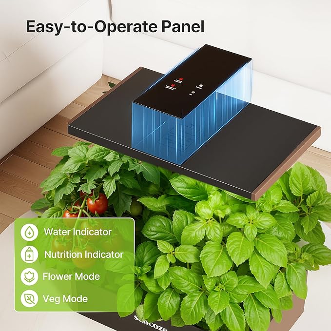 SUNCOZE Hydroponics Growing System Kit, 20 Pods Indoor Herb Garden with 10L Water Tank & Adjustable Height 25", 30W LED Grow Light, LCD Display with Veg/Flower Modes, Pump & Low Water Reminder, Black