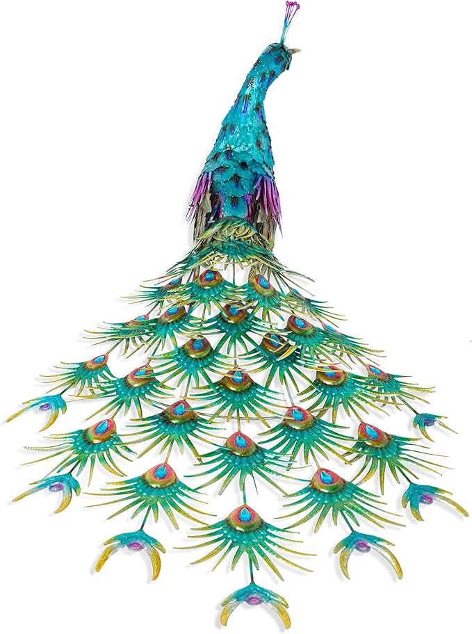 Alpine Corporation HEH378 Metal Jumbo Sized Majestic Peacock Decor, Elegant Garden & Patio Bird Statue, 33" H, Blue
