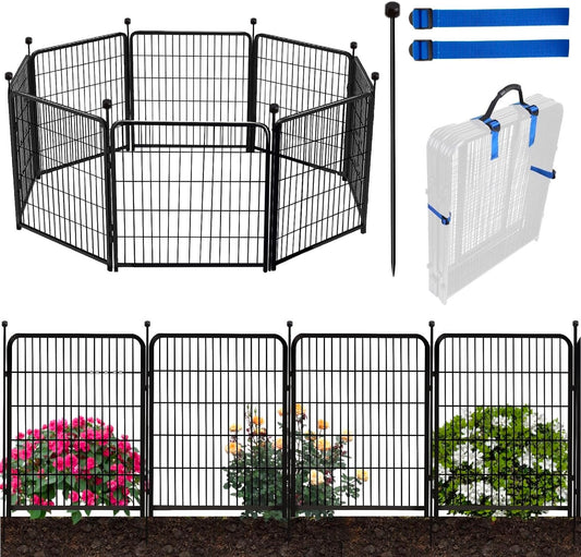 Doorless 54in(H) Garden Fence Animal Barrier, 8 Panels Total 17.7 Ft(L) Outdoor Dog Fence, Black Metal Dog Fences for The Yard, Temporary Fencing