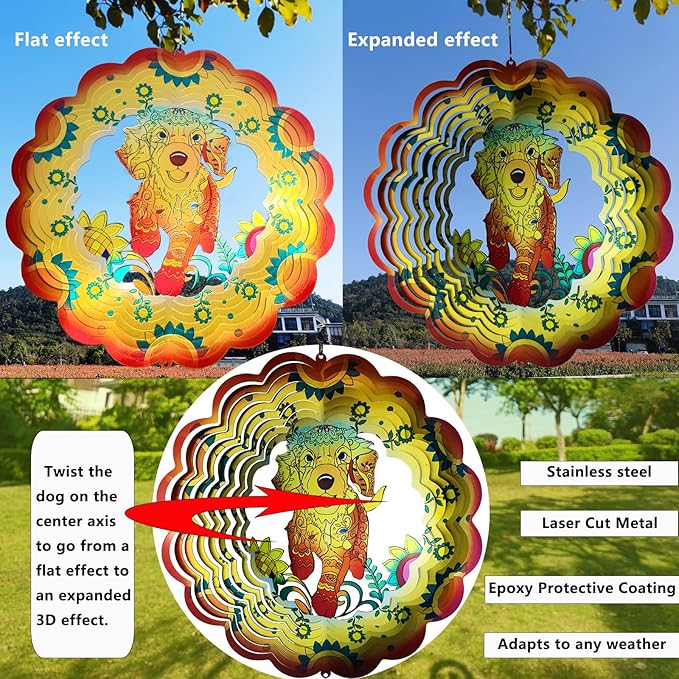 DJUAN Dog Stainless Steel Wind Spinners- Dog Memorial Gifts for Women Mom Grandma Wife, Pet Memorial Wind Spinner for Outdoor Garden Decor,12 inch Hanging Wind Spinner for Dog Lovers Gifts