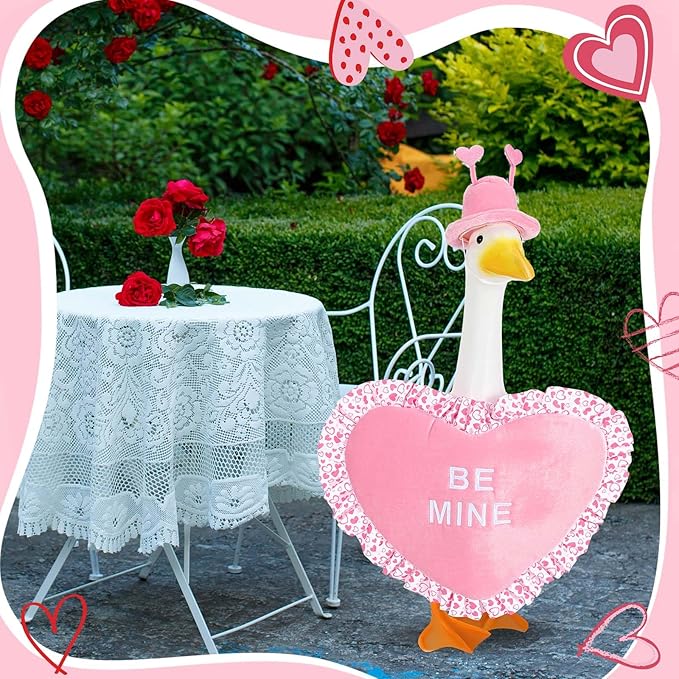 Valentine Goose Outfits Pink Heart Porch Goose Outfit Lawn Porch Goose Clothes Fits 23" Cement Plastic Goose Statue for Valentine's Day Outdoor Garden Yard Patio Art Decor (Pink)