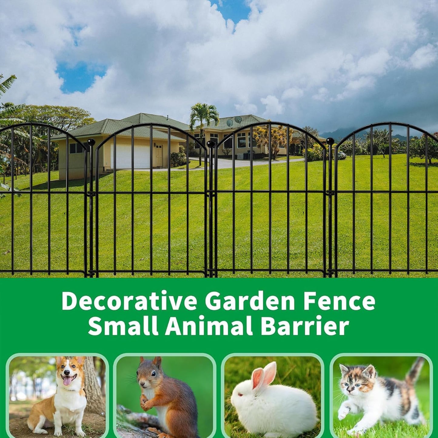 Decorative Garden Fence 21in x10.8ft, 10 Pack Rustproof Metal No Dig Fence Animal Barrier for Dog, Arched Flower Bed Edging Ornamental Wire Border Panel Fencing (Arch)