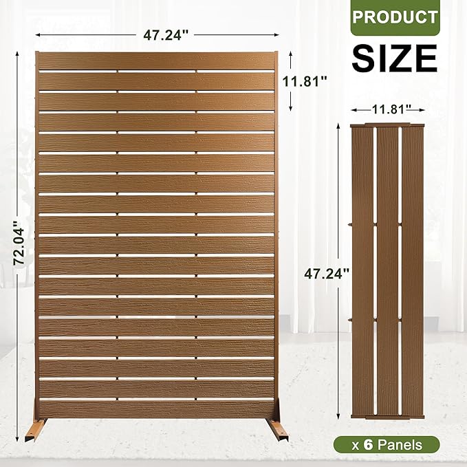 NicBex Outdoor Privacy Screen, 72" H x 47" W Privacy Screen Fence, Brown Freestanding Fence Panels with Metal Stand, HDPE Indoor Decorative Divider for Balcony, Pool, Garden, Bathroom