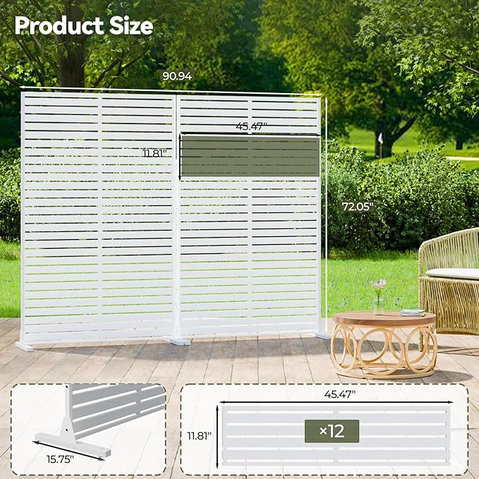 Privacy Screen Outdoor Freestanding Fence Panel, 72" H×47" W HDPE Decorative Screen Panel with Stand & 6 Panel, Air Conditioner Fence, Privacy Panels for Patio, Balcony, Garden, Backyard
