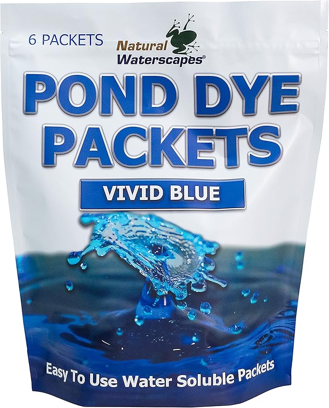 Vivid Blue Pond Dye Packets - 6 Water Soluble Packs of Lake Dye Treatment