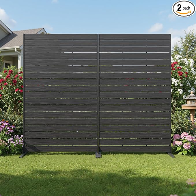 NicBex 2-Pack Outdoor Privacy Screen, 72" H x 47" W Privacy Screen Decorative Fence, Freestanding Fence Panels with Metal Stand, HDPE Indoor Decorative Divider for Pool, Garden, Bathroom, Black