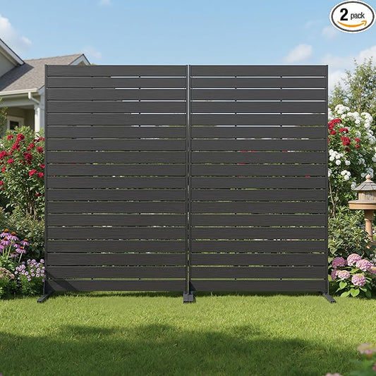 NicBex 2-Pack Outdoor Privacy Screen, 72" H x 47" W Privacy Screen Decorative Fence, Freestanding Fence Panels with Metal Stand, HDPE Indoor Decorative Divider for Pool, Garden, Bathroom, Black