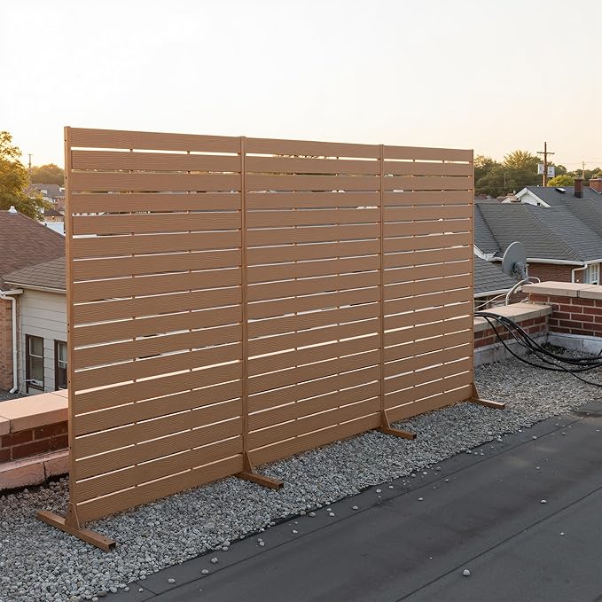 NicBex 3-Pack Outdoor Privacy Screen, 72" H x 47" W Privacy Screen Freestanding Decorative Fence with Metal Stand, HDPE Fence Panels Indoor Decorative Divider for Pool, Garden, Bathroom, Brown