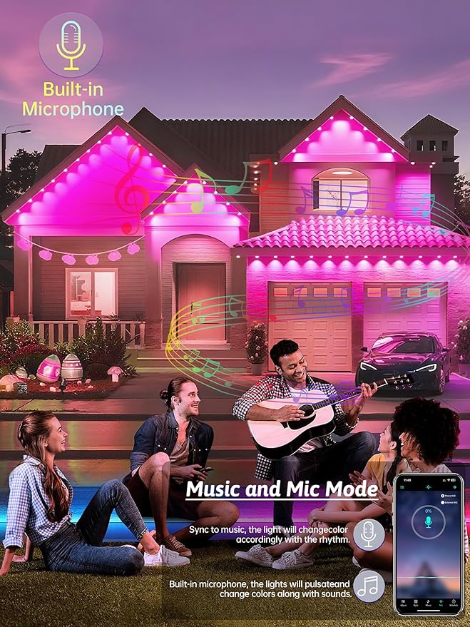 Permanent Outdoor Lights, 250FT RGB IP67 Waterproof Eaves Lighting, Smart LED Outside House Lights with App/Remote Control for Halloween, Christmas Decor, Holiday, Party, Daily, All Year-Round