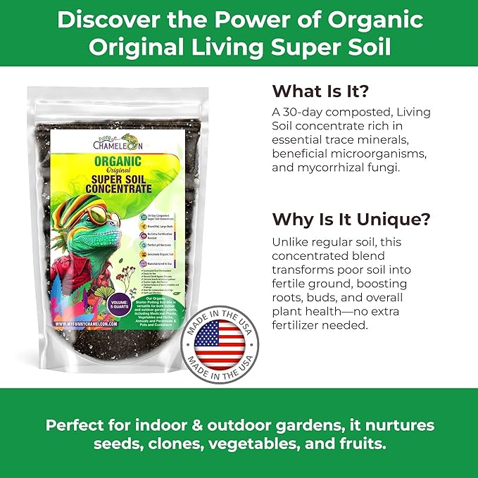 Organic Original Super Soil Concentrate with Mycorrhizae – Living Soil Boosts Roots & Buds for Seeds & Clones - Indoor & Outdoor Growing - Mix 1:4 with Topsoil Potting Soil (2 quarts)