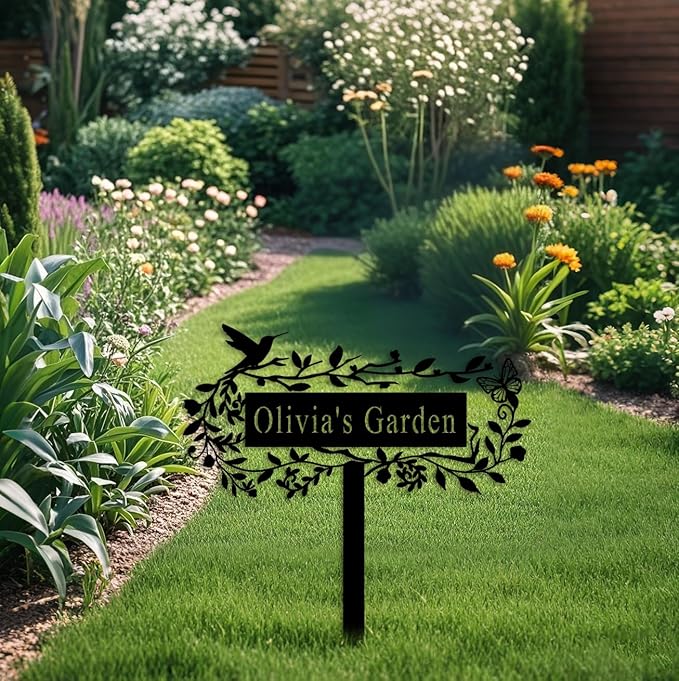 Personalized Metal Flower Garden Sign with Stake,Bird Garden Decor for Outdoor,Patio Yard Decor,Gifts for Gardeners style 9