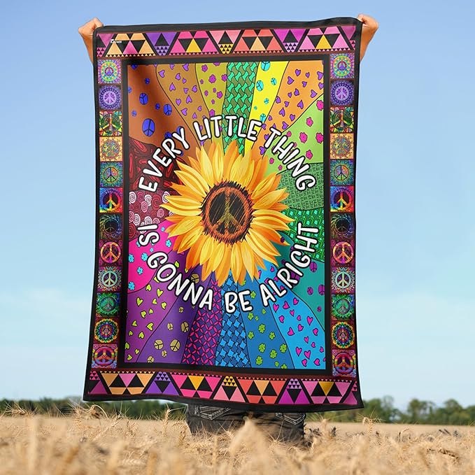 FLAGWIX Flags - Hippie Sunflower. Every Little Thing Gonna Be Alright Flag, House Flag (29.5" x 39.5") - USA House Garden Flags Premium Polyester-Decorative Outdoor Flags