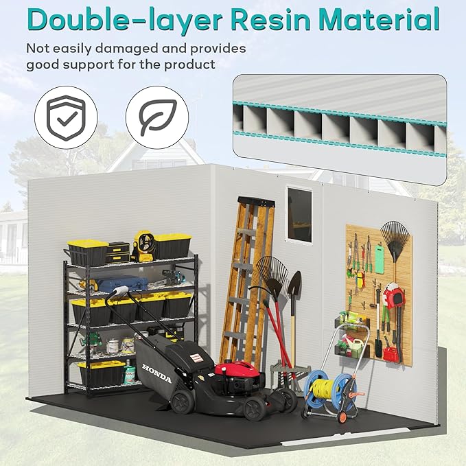 Greesum 6×10FT Plastic Outdoor Storage Shed with Floor, Resin Storaged Sheds with Lockable Double Door, Windows & Vents, All-Weather Tool Sheds for Garden, Backyard, Patio, Light Gray