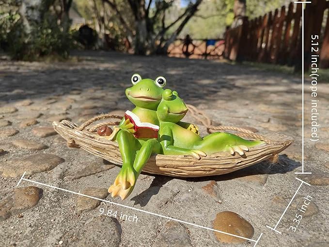 Artisan Flair Hanging Swing Frog Statues - Frog Statues for Garden Outdoors, Reading Book Frog Statue Figurine, Resin Couple Frog Statue for Garden, Balcony, Tree Decoration