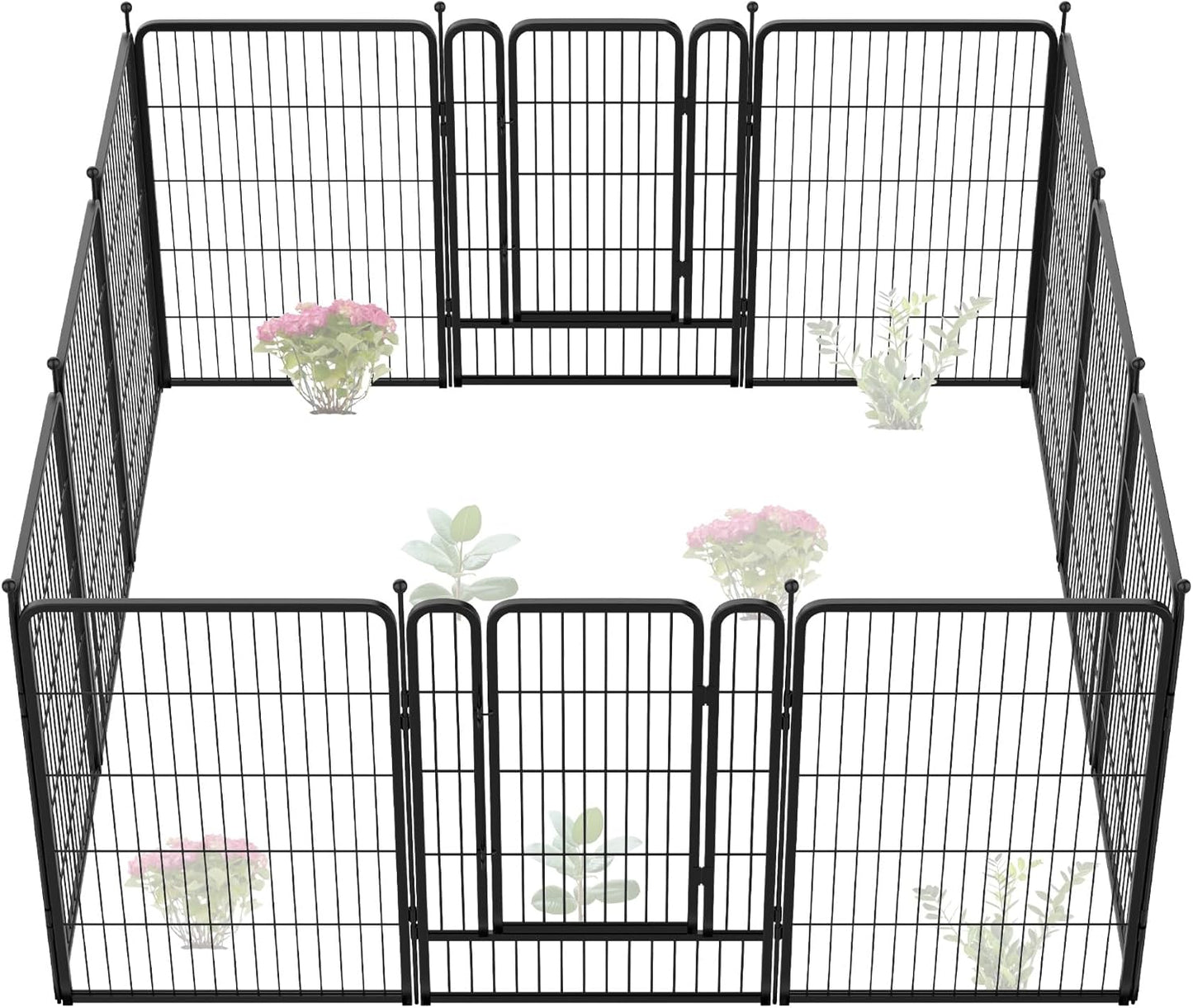 FXW Garden Fence Outdoor for The Yard – 40in(H) x 27.3ft(L) Heavy Duty Metal Animal Barrier for Dog and Rabbit, Decorative Dog Fence, 12 Panels, Black