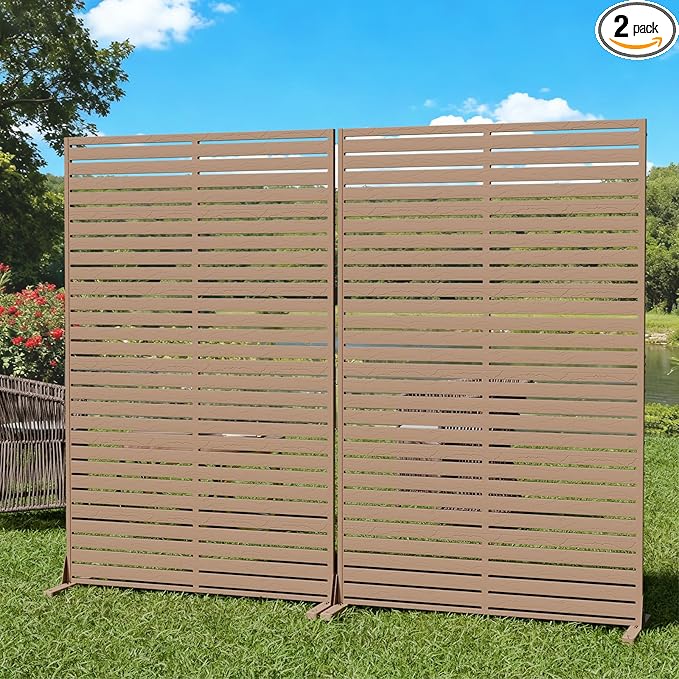 Privacy Screen Outdoor Freestanding Fence Panel, 72" H×47" W HDPE Decorative Screen Panel with Stand & 6 Panel, Air Conditioner Fence, Privacy Panels for Patio, Balcony, Garden, Backyard