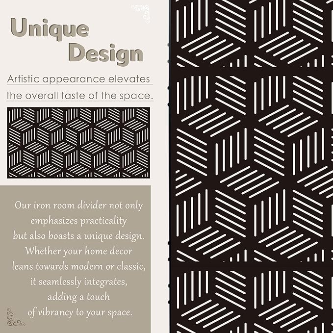 Kozyard Metal Privacy Screen 74" H x 47.2" W Decorative Outdoor Divider with Stand Panels Freestanding Screen Set for Deck Patio Balcony Garden Outdoor&Indoor(Black/Cube)