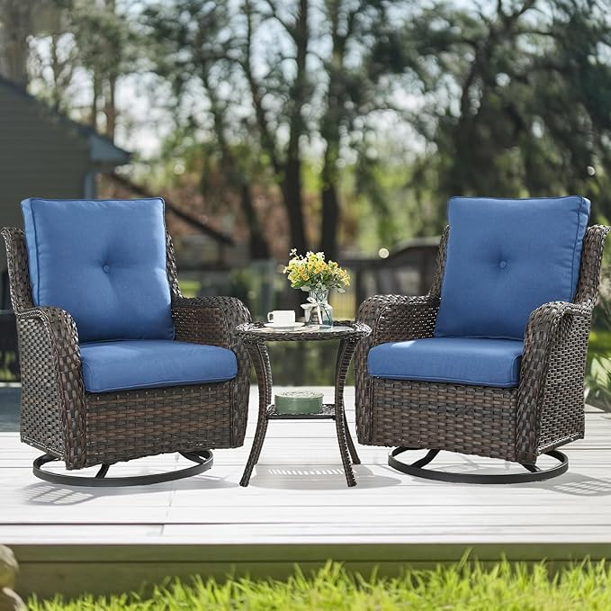 HUMMUH Patio Furniture Set with Fire Pit Table 5-Piece Wicker Outdoor Swivel Rocker Patio Chairs High Back Outdoor Couch Conversation Set for Porch, Backyard, Deck