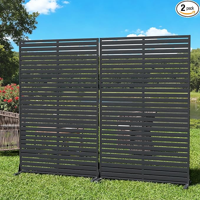 Privacy Screen Outdoor Freestanding Fence Panel, 72" H×47" W HDPE Decorative Screen Panel with Stand & 6 Panel, Air Conditioner Fence, Privacy Panels for Patio, Balcony, Garden, Backyard