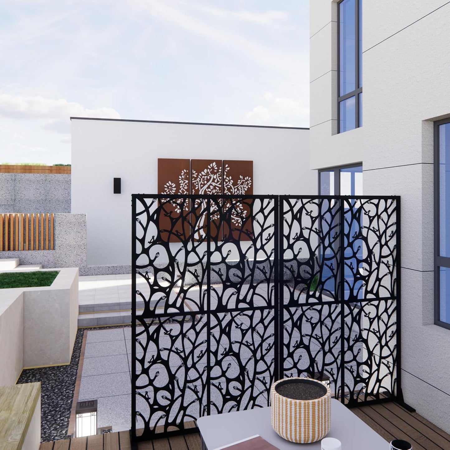 2 Pack Metal Privacy Screens 72" H Outdoor Privacy Screens Panels Outdoor and Indoor Bird Pattern Divider for Balcony Patio Garden Room Divider(Black,2 Pack)