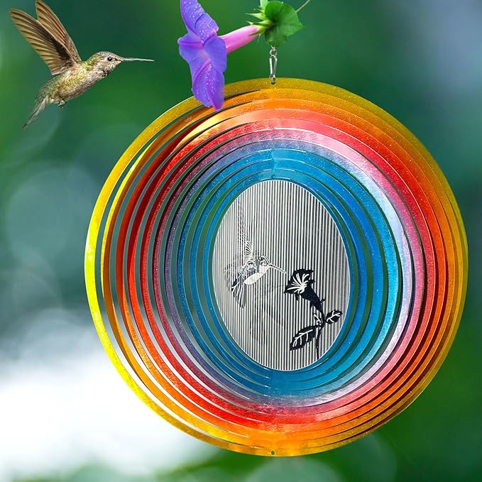 3D Animations Hummingbird Wind Spinner for Yard and Garden,12In Metal Wind Spinners Hummingbird Gift for Women Mom Grandma Wife,Outdoor Garden Decor Hanging Kinetic Yard Art Wind Sculpture