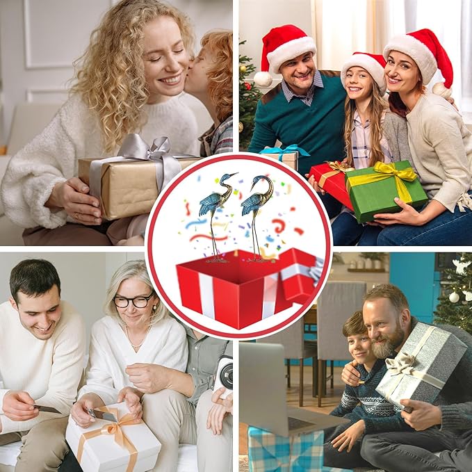 Natelf Garden Crane Statues Outdoor, Standing Blue Heron Decoy Sculptures, Metal Bird Yard Art for Lawn Patio Backyard Decoration(Set of 2)