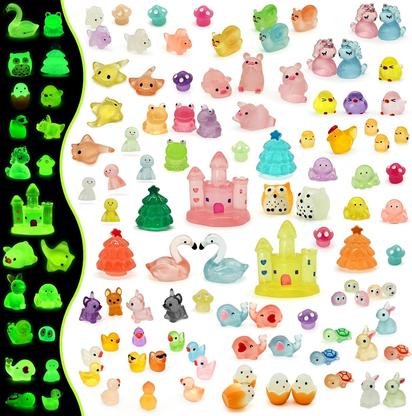 Tardigrade 100pcs Luminous Mini Resin Animals, Tiny Mini Animal Figures to Hide, Miniature Figurines Glow in The Dark Variety Micro Landscape for Potted Plants Garden Aquariums Dollhouse Gift Package