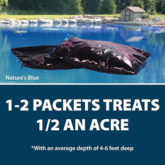 Airmax Pond Dye Packets Nature's Blue Colorant for Large Pond & Lake, Beneficial UV Blocking Color Concentrate, Maintain Clean & Clear Pond, Fish, Bird & Animal Safe, Easy Treatment, 2 Soluble Packets