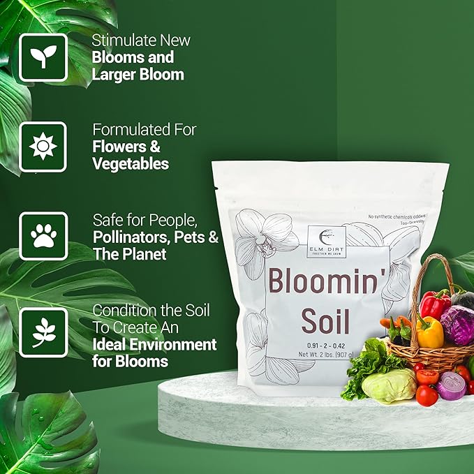 Elm Dirt Premium Bloom Soil - 100% Organic for Outdoor & Indoor Plants | Enhancer for Plant Growth & Healthy Nutrients - Big Bloom Activator, 4 lbs
