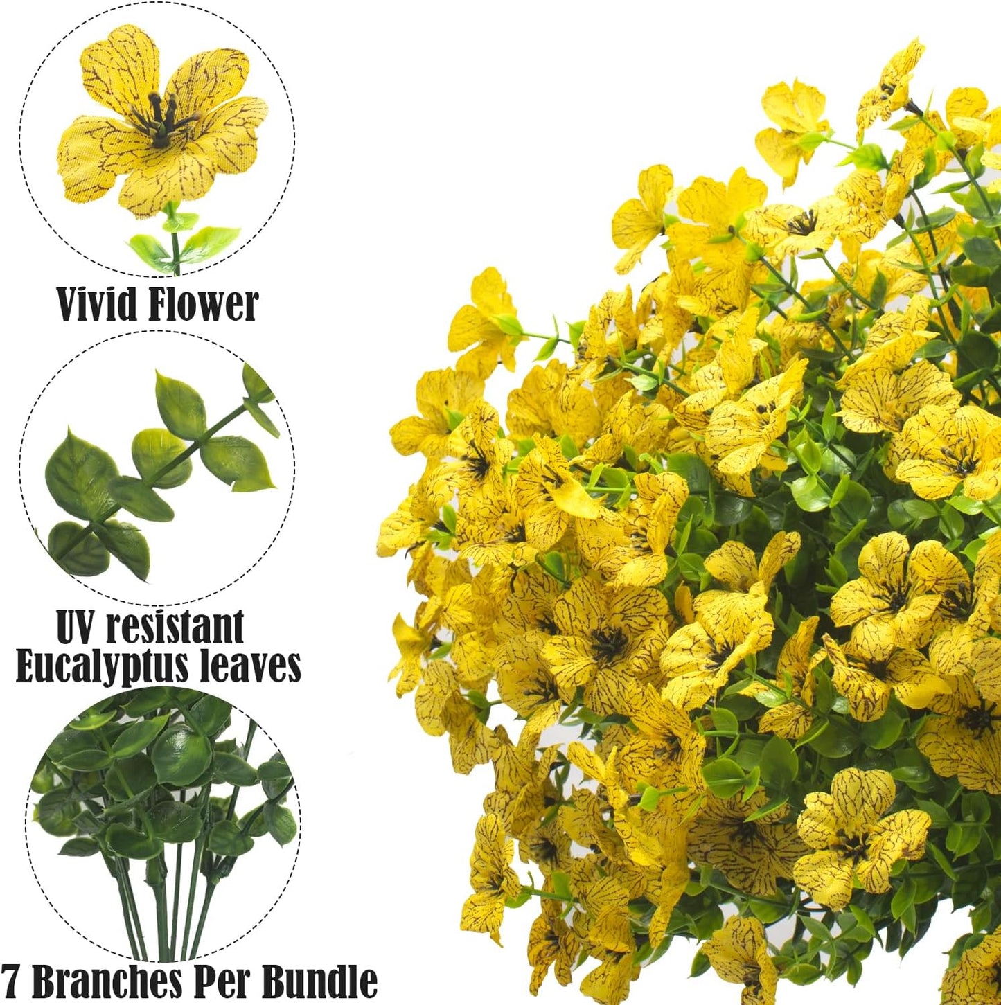 Artificial Fake Flowers for Outdoor Spring Decoration, 16 Bundles Faux Silk Colorful Daisy UV Resistant Realistic for Outside Porch Patio Home Yard Garden Planters Pots Window Box (Yellow)