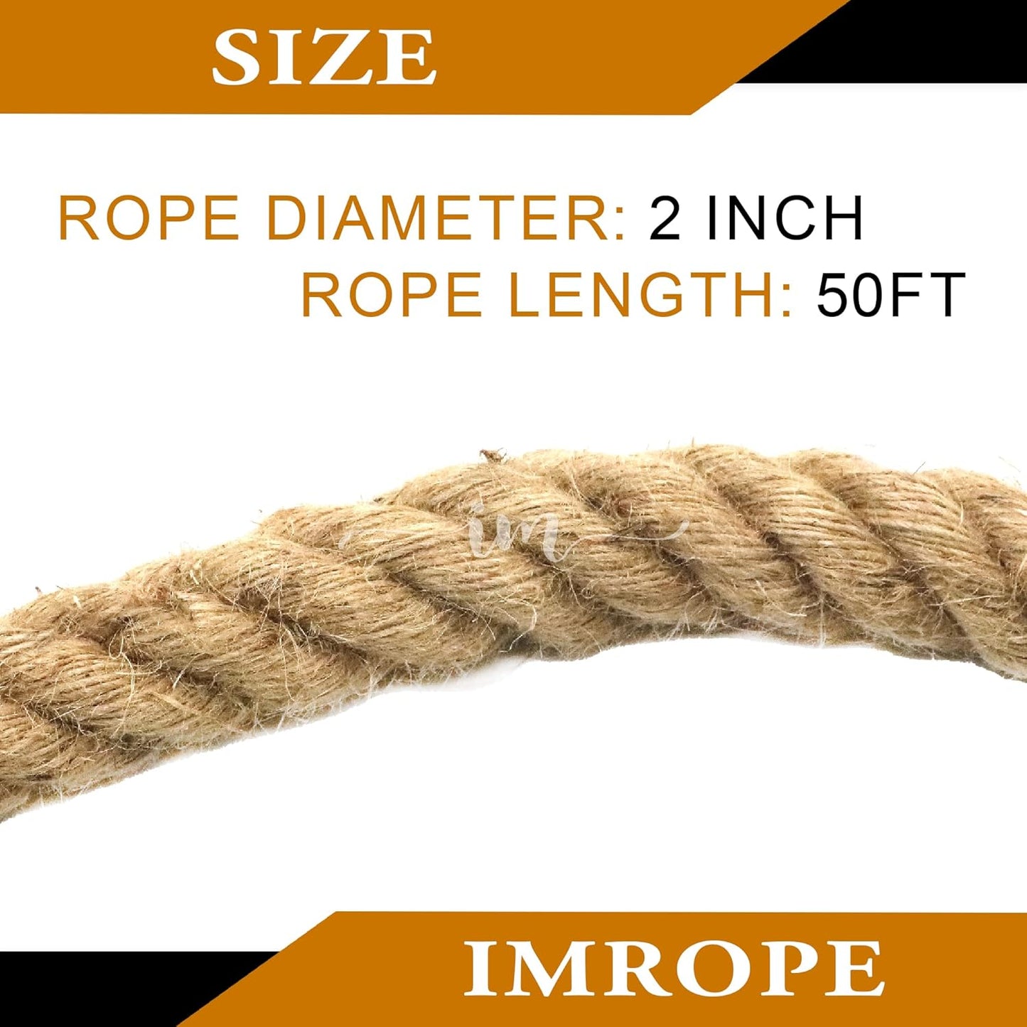 2 Inch x 50 Ft Natural Jute Rope, IMROPE Twisted Jute Rope 4 Strands for Arts Crafts, Swing, Garden, Home Decorating, Hammock, Tug of War