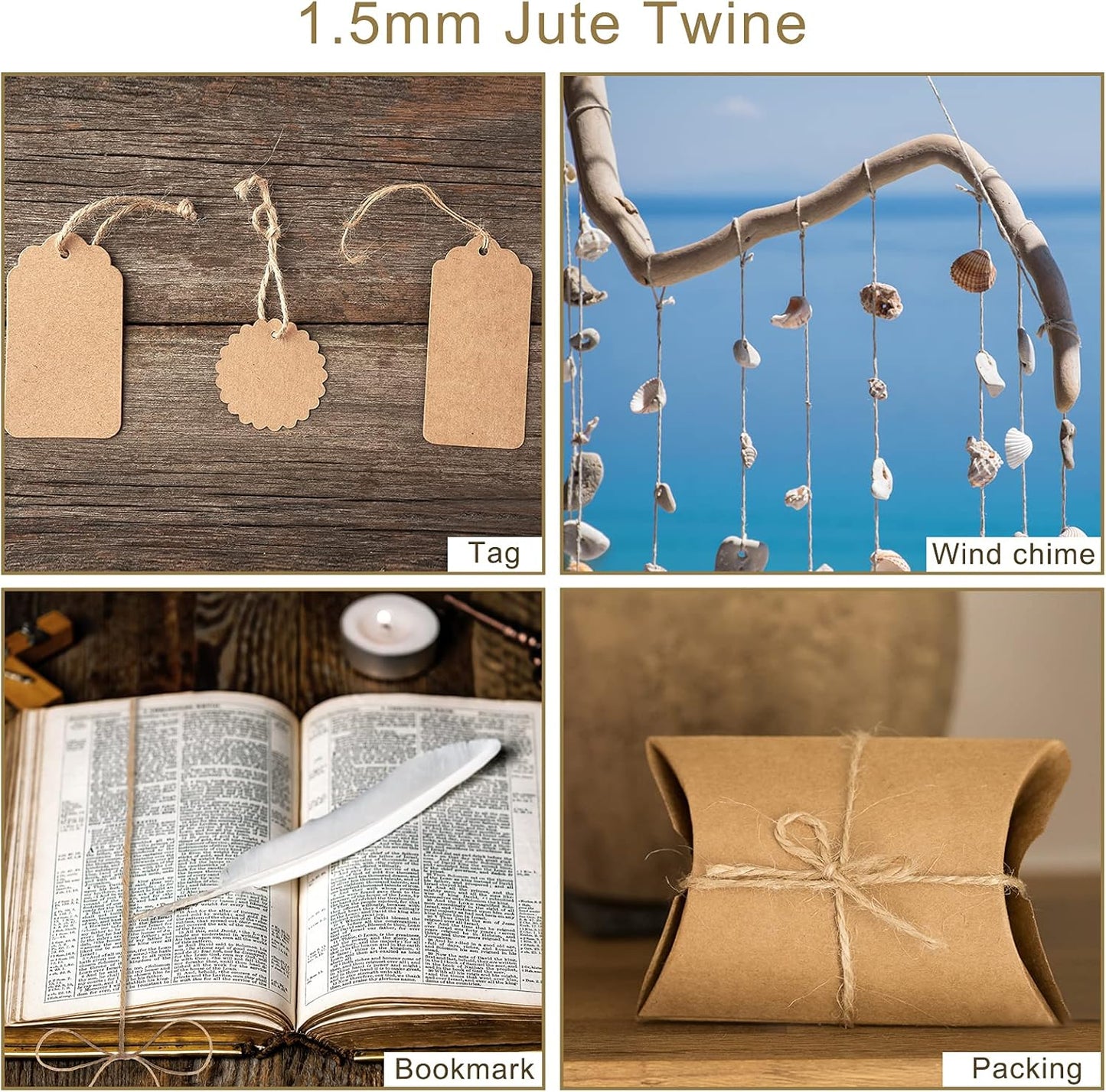 Natural Jute Twine Rope (1.5mm/2mm/3mm/6mm) Durable String for Handmde Crafts,Gardening Applications,Home Gardening,Cat Scratching Post,Gift Packaging... (2mm*328ft)